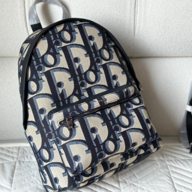 Rider Backpack Beige and Blue Maxi D Oblique Jacquard