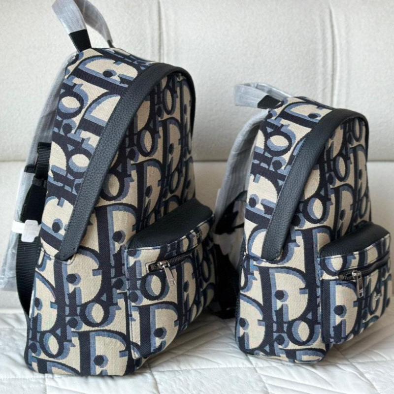 Rider Backpack Beige and Blue Maxi D Oblique Jacquard