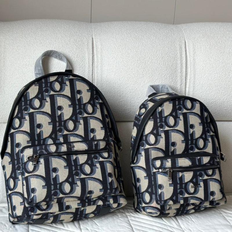 Rider Backpack Beige and Blue Maxi D Oblique Jacquard