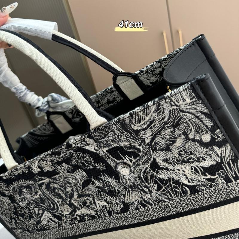 Book Tote Canvas Bag Black Toile De Jouy Embroidery New