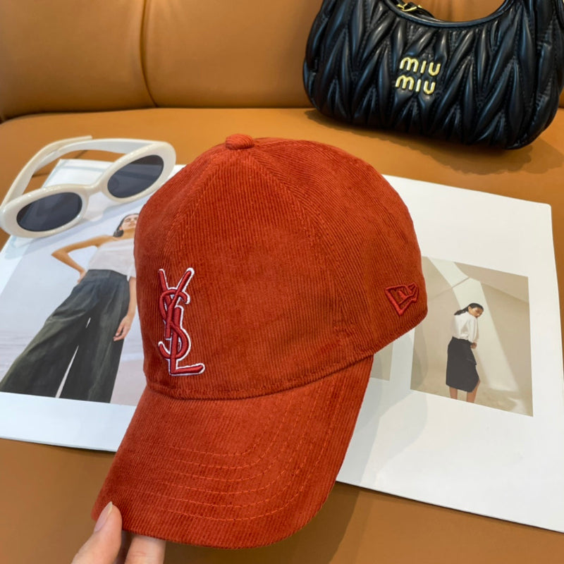 Letter Embroidered Corduroy Baseball Cap Orange