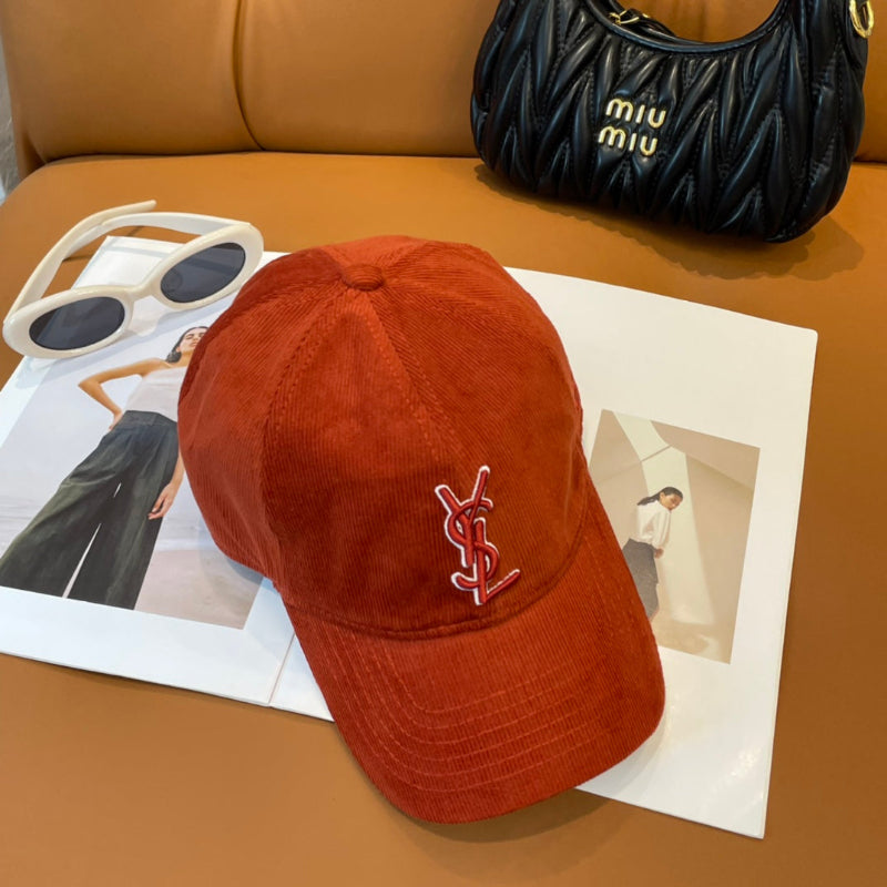 Letter Embroidered Corduroy Baseball Cap Orange