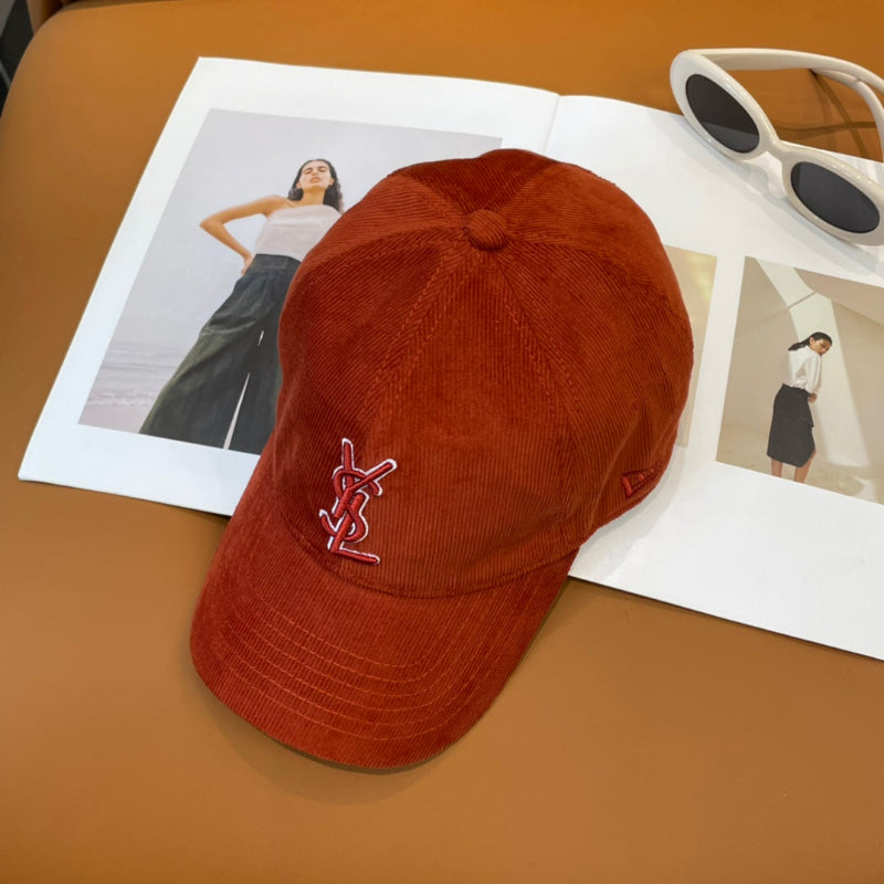 Letter Embroidered Corduroy Baseball Cap Orange