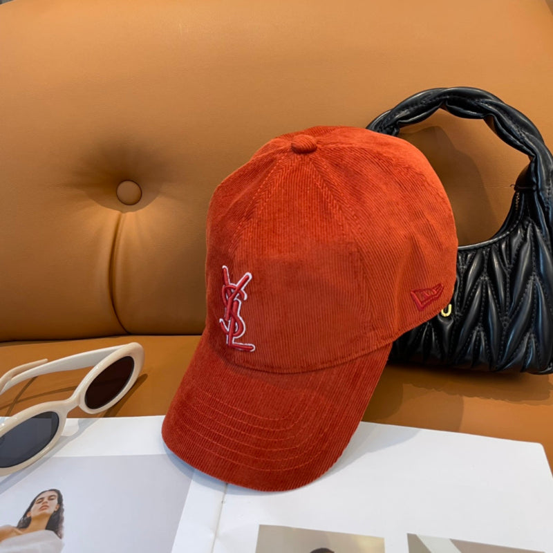 Letter Embroidered Corduroy Baseball Cap Orange