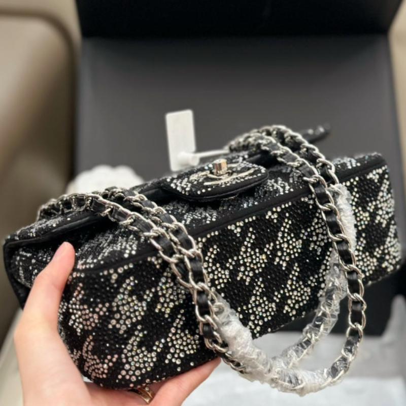 Small Flap Bag with rhinestones Black/White New