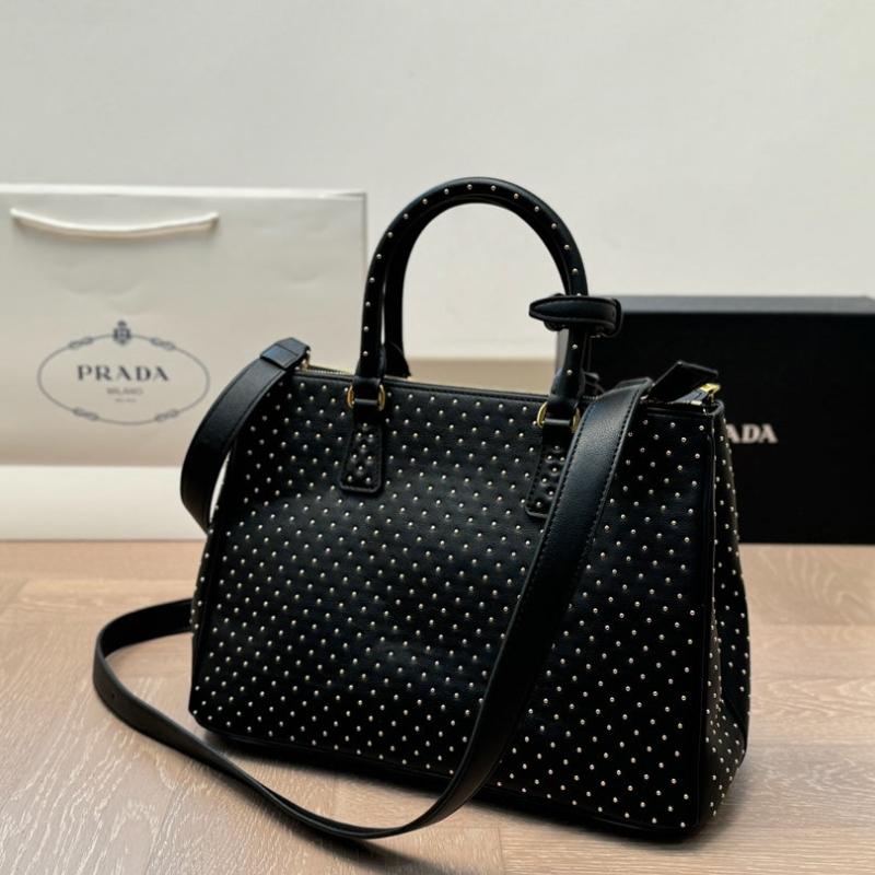 Galleria Oversized Studded Leather Tote Bag Black