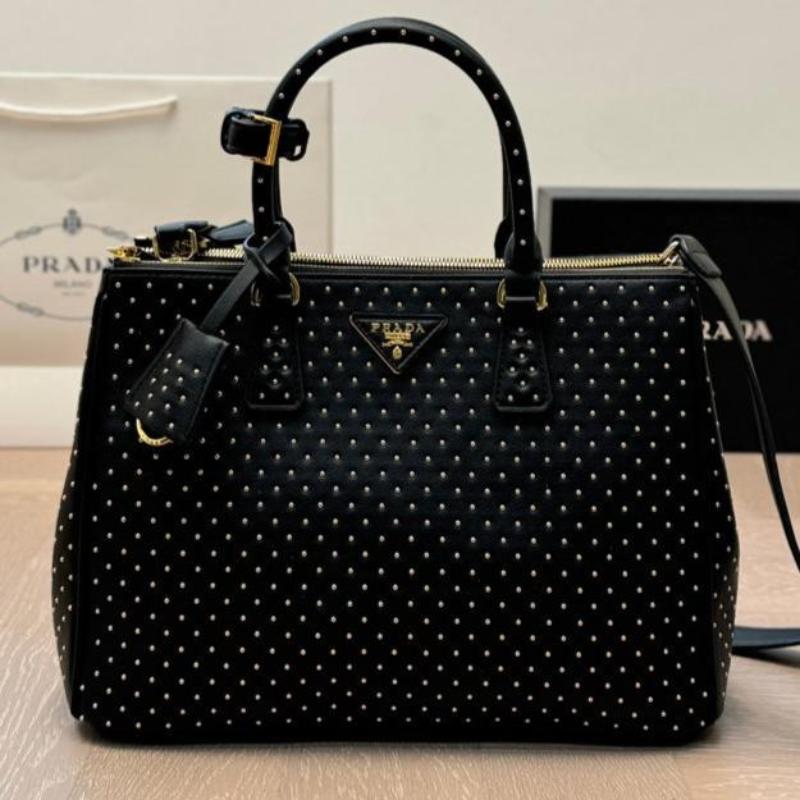 Galleria Oversized Studded Leather Tote Bag Black