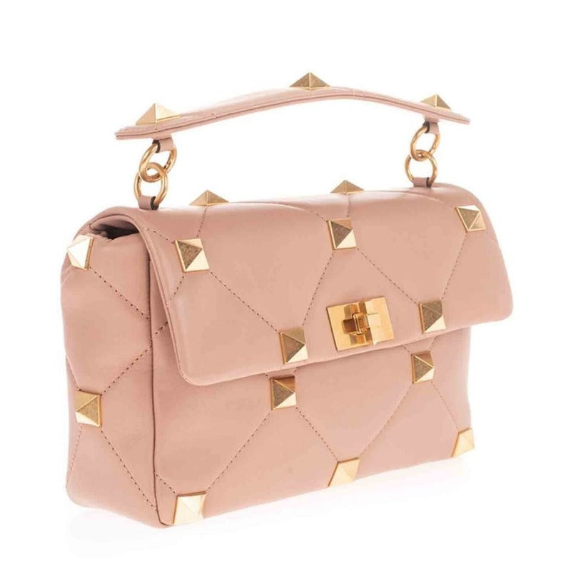 Rivet Shoulder Purses Bag With Chain Pink