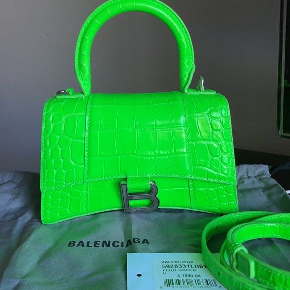 Handbag Crocodile Embossed Bright Green